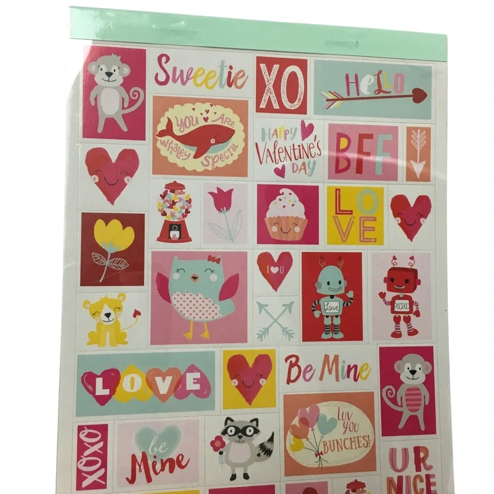 Valentine’s Stickers 2 Books 472+ Total Pandas Heart Elephants Owls Robots Foxes